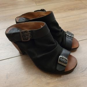 Fly London 🪰 Peep Toe Canvas Mule Booties